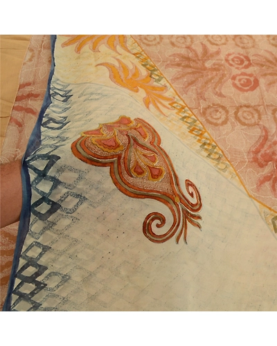 Sanskriti Vintage Sarees Cream Printed Pure Georgette Silk Sari 5Yd Craft Fabric, PRG-12690-Shades Of Cream-Printed Floral Design-Pure Georgette Silk-6