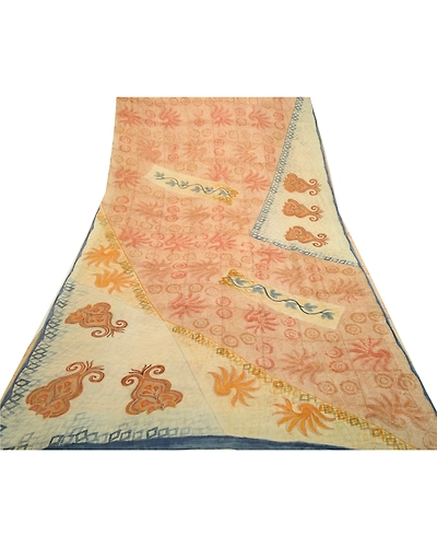 Sanskriti Vintage Sarees Cream Printed Pure Georgette Silk Sari 5Yd Craft Fabric, PRG-12690-Shades Of Cream-Printed Floral Design-Pure Georgette Silk-11