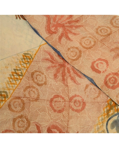 Sanskriti Vintage Sarees Cream Printed Pure Georgette Silk Sari 5Yd Craft Fabric, PRG-12690-Shades Of Cream-Printed Floral Design-Pure Georgette Silk-12
