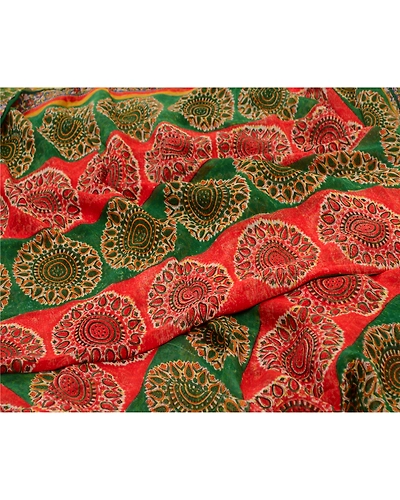 Sanskriti Vintage Sarees Red/Green Pure Georgette Silk Printed Sari Craft Fabric, PRG-12698-Red &amp; Green-Printed Floral Design-Pure Georgette Silk-4