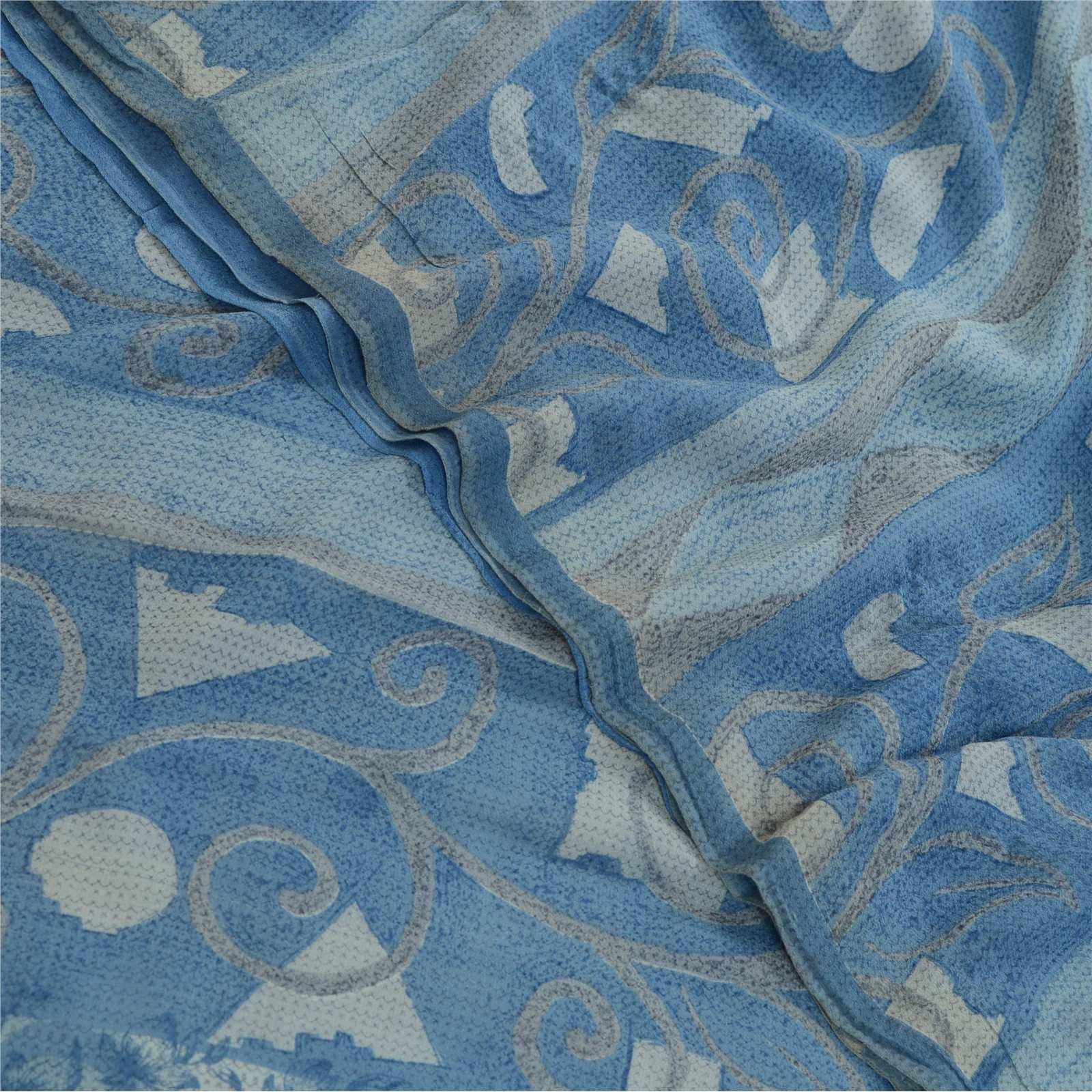 Sanskriti Vintage Sarees Blue Pure Georgette Silk Printed Sari 5Yd Craft Fabric, PRG-12708-Blue-Printed Floral Design-Pure Georgette Silk-1