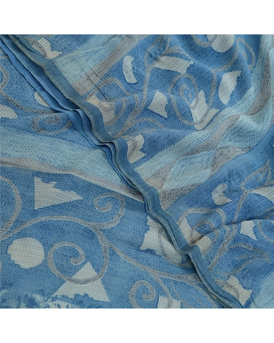 Sanskriti Vintage Sarees Blue Pure Georgette Silk Printed Sari 5Yd Craft Fabric, PRG-12708-Blue-Printed Floral Design-Pure Georgette Silk-1
