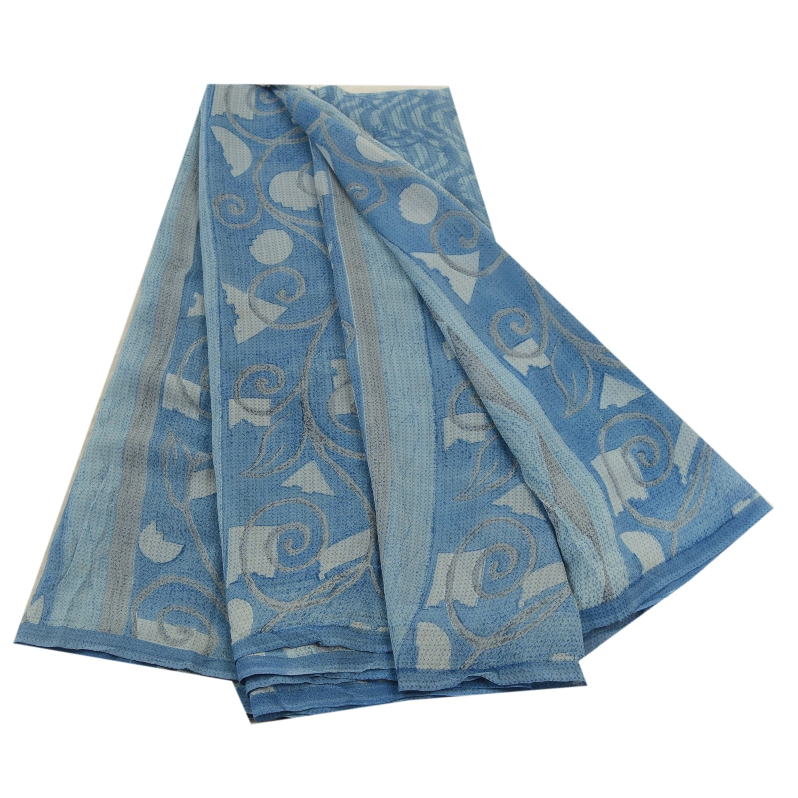 Sanskriti Vintage Sarees Blue Pure Georgette Silk Printed Sari 5Yd Craft Fabric, PRG-12708-Blue-Printed Floral Design-Pure Georgette Silk-2