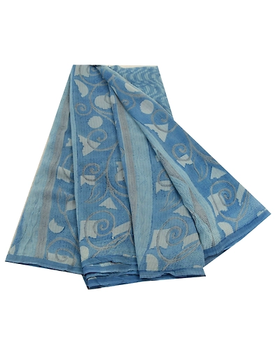 Sanskriti Vintage Sarees Blue Pure Georgette Silk Printed Sari 5Yd Craft Fabric, PRG-12708-Blue-Printed Floral Design-Pure Georgette Silk-2