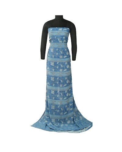 Sanskriti Vintage Sarees Blue Pure Georgette Silk Printed Sari 5Yd Craft Fabric, PRG-12708-Blue-Printed Floral Design-Pure Georgette Silk-3