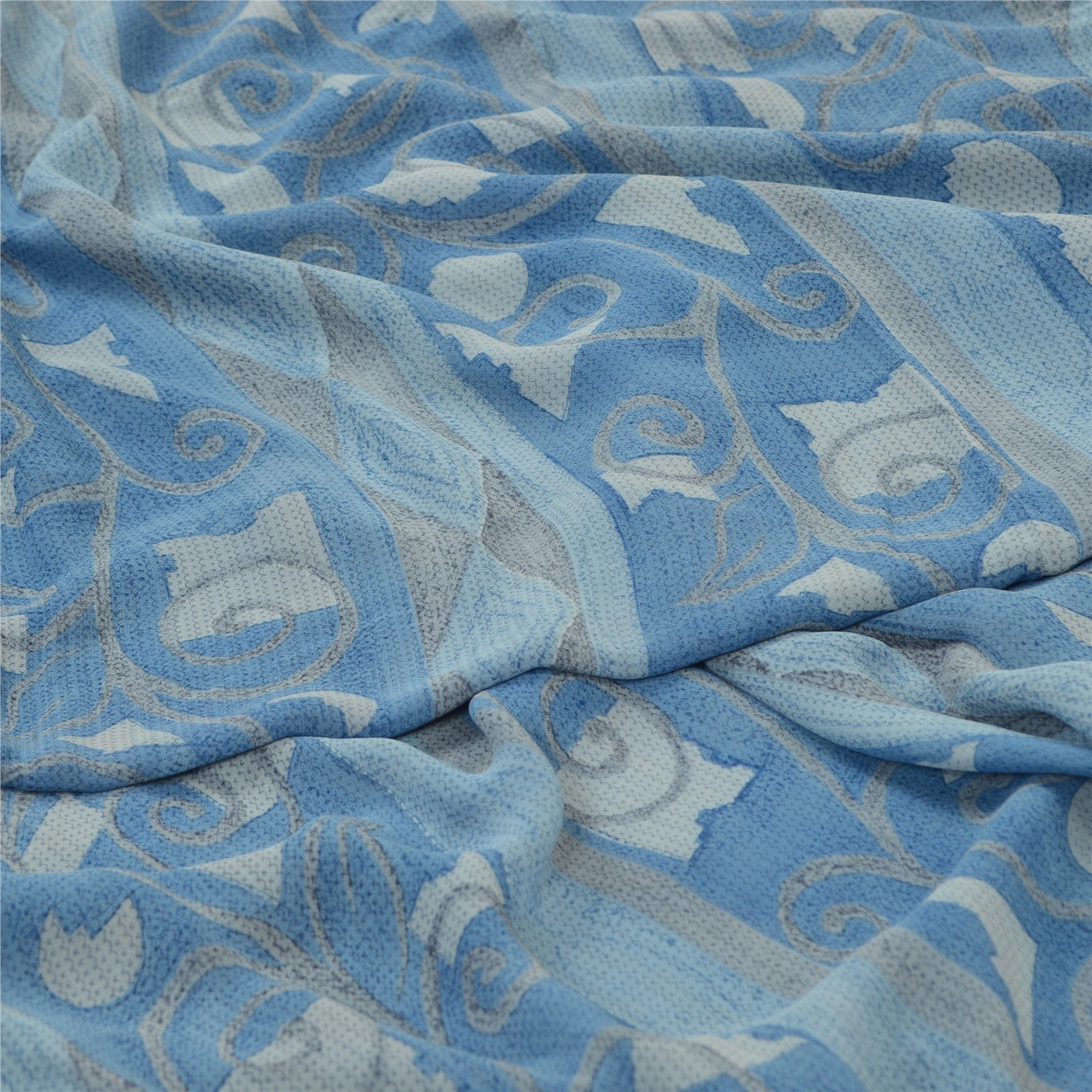 Sanskriti Vintage Sarees Blue Pure Georgette Silk Printed Sari 5Yd Craft Fabric, PRG-12708-Blue-Printed Floral Design-Pure Georgette Silk-4