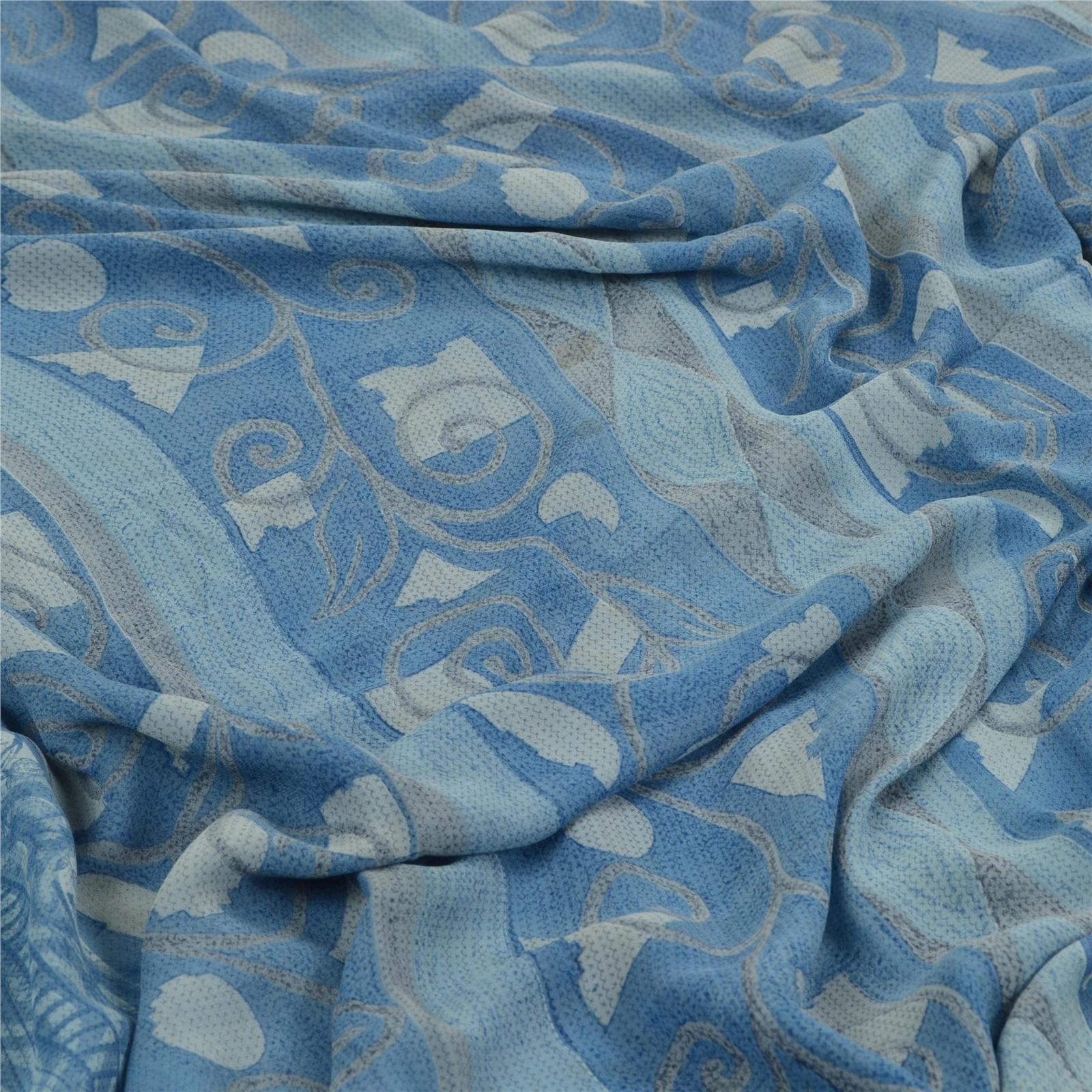 Sanskriti Vintage Sarees Blue Pure Georgette Silk Printed Sari 5Yd Craft Fabric, PRG-12708-Blue-Printed Floral Design-Pure Georgette Silk-8