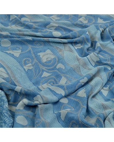 Sanskriti Vintage Sarees Blue Pure Georgette Silk Printed Sari 5Yd Craft Fabric, PRG-12708-Blue-Printed Floral Design-Pure Georgette Silk-8
