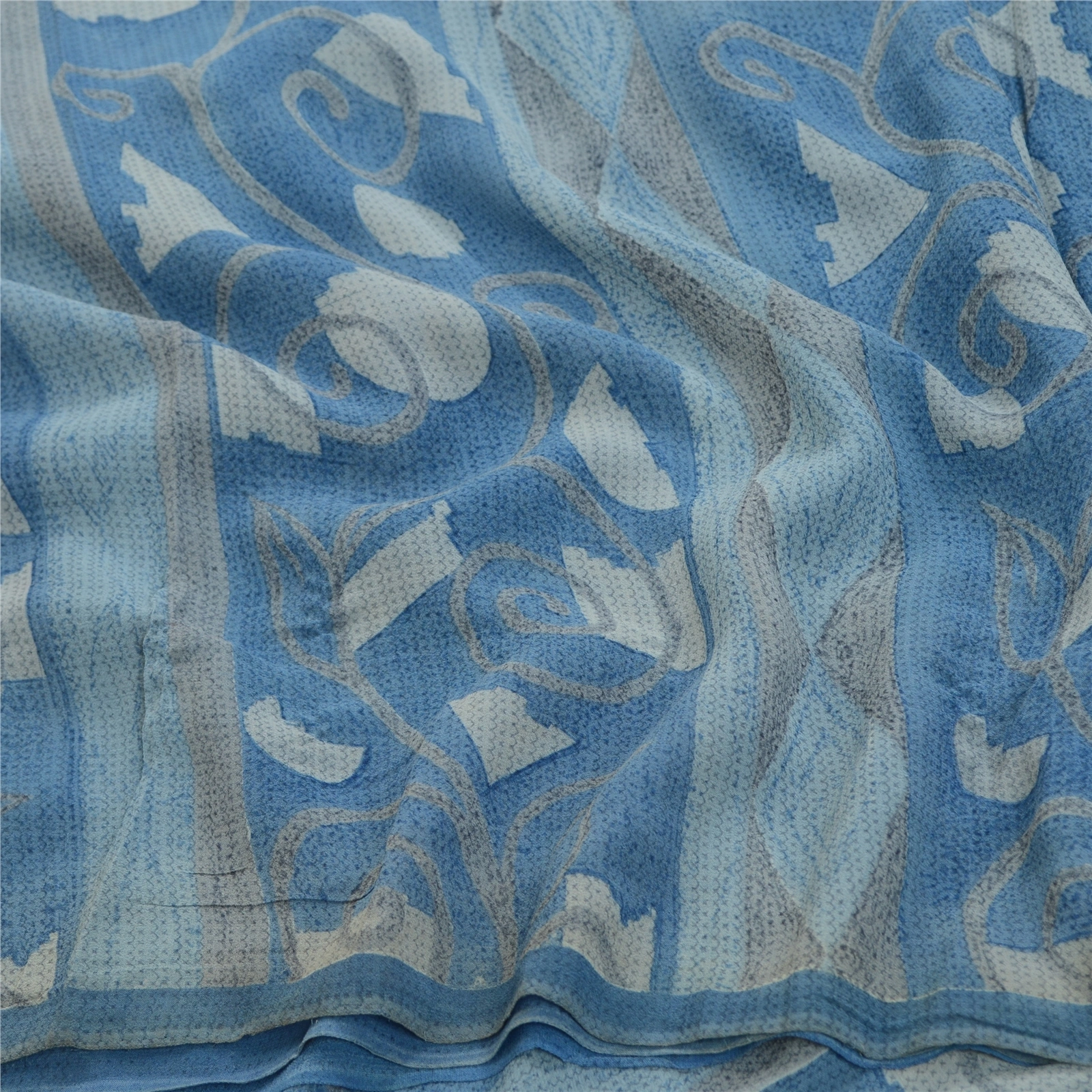 Sanskriti Vintage Sarees Blue Pure Georgette Silk Printed Sari 5Yd Craft Fabric, PRG-12708-Blue-Printed Floral Design-Pure Georgette Silk-9