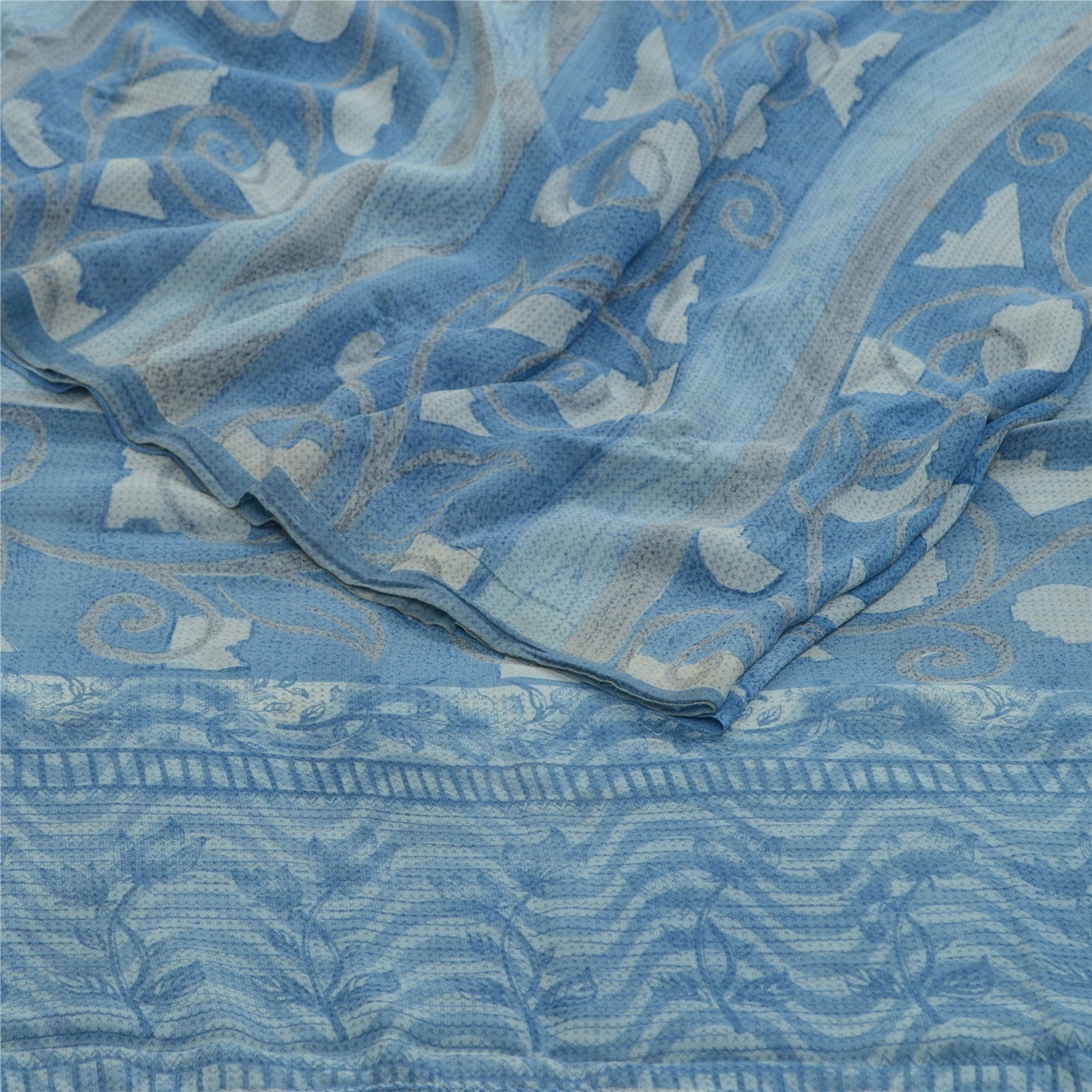 Sanskriti Vintage Sarees Blue Pure Georgette Silk Printed Sari 5Yd Craft Fabric, PRG-12708-Blue-Printed Floral Design-Pure Georgette Silk-10