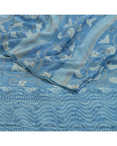 Sanskriti Vintage Sarees Blue Pure Georgette Silk Printed Sari 5Yd Craft Fabric, PRG-12708-Blue-Printed Floral Design-Pure Georgette Silk-10