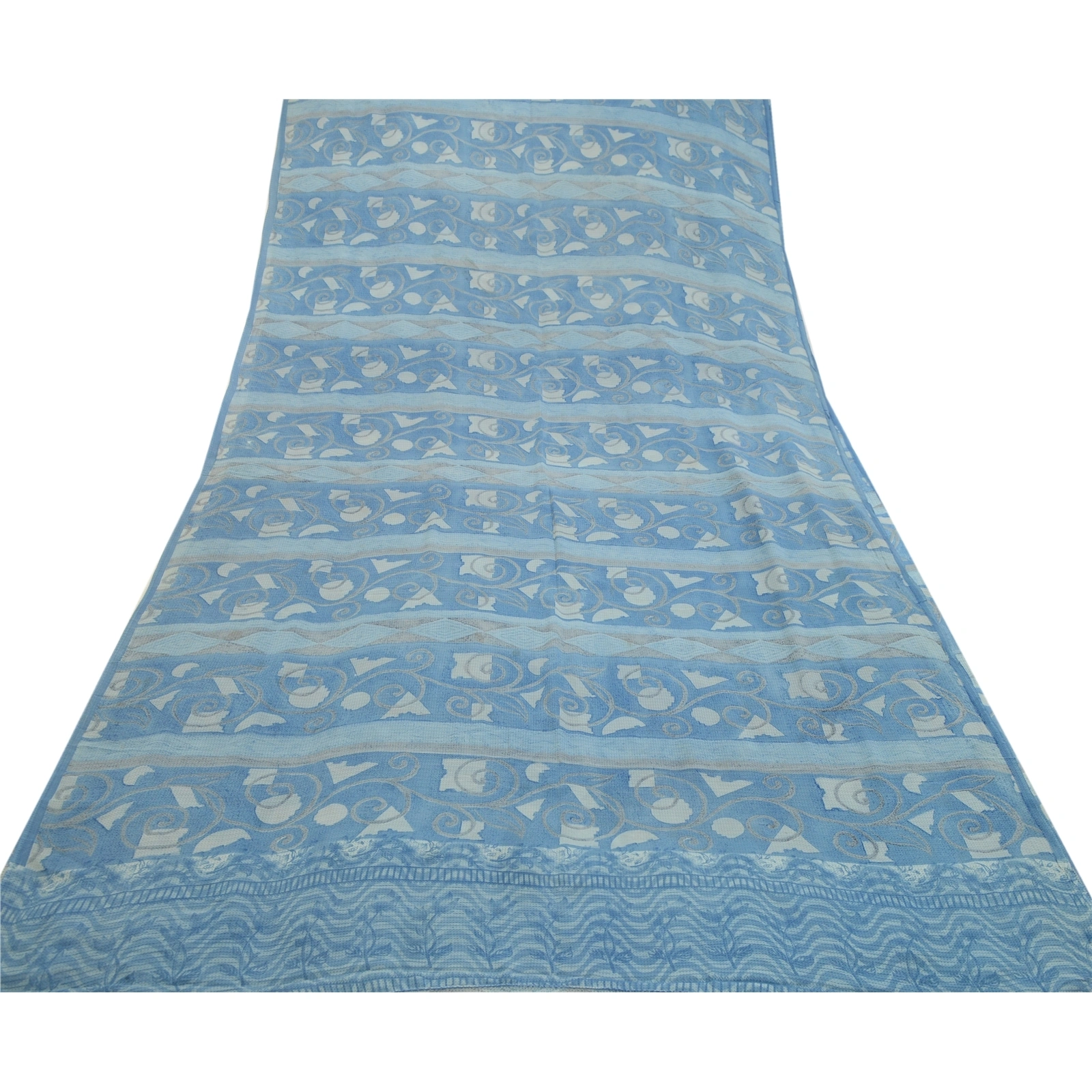 Sanskriti Vintage Sarees Blue Pure Georgette Silk Printed Sari 5Yd Craft Fabric, PRG-12708-Blue-Printed Floral Design-Pure Georgette Silk-11