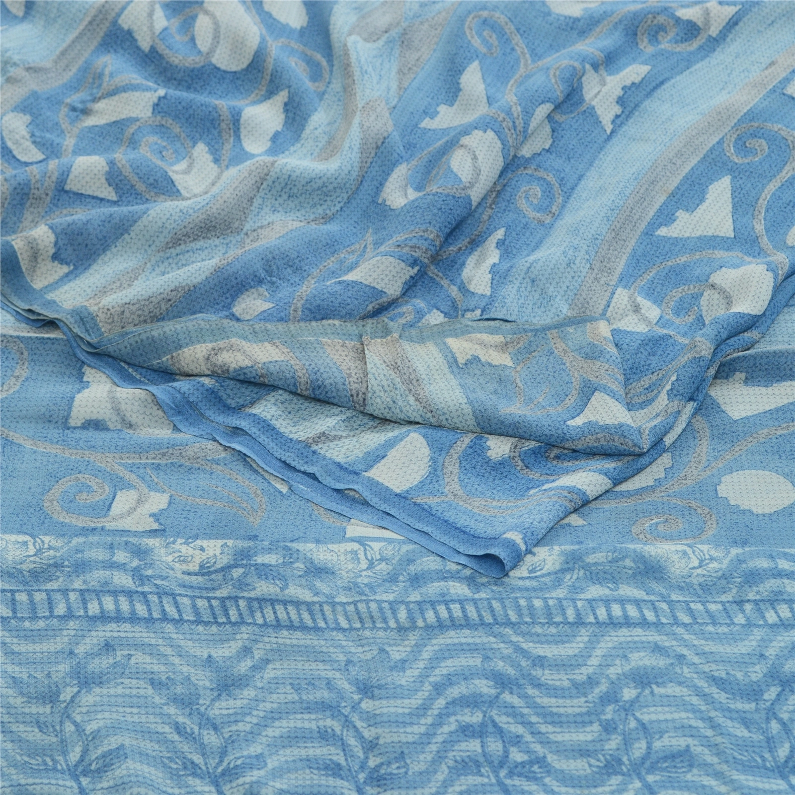 Sanskriti Vintage Sarees Blue Pure Georgette Silk Printed Sari 5Yd Craft Fabric, PRG-12708-Blue-Printed Floral Design-Pure Georgette Silk-13