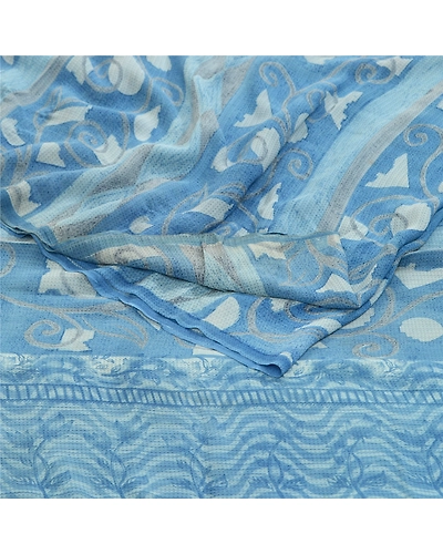 Sanskriti Vintage Sarees Blue Pure Georgette Silk Printed Sari 5Yd Craft Fabric, PRG-12708-Blue-Printed Floral Design-Pure Georgette Silk-13