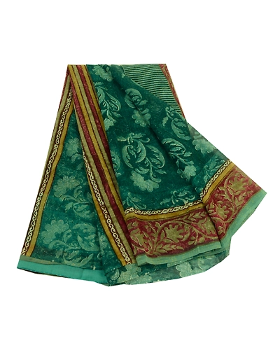 Sanskriti Vintage Sarees Green Pure Georgette Silk Printed Sari 5Yd Craft Fabric, PRG-12716-Green-Printed Floral Design-Pure Georgette Silk-2