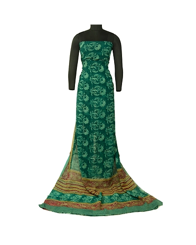 Sanskriti Vintage Sarees Green Pure Georgette Silk Printed Sari 5Yd Craft Fabric, PRG-12716-Green-Printed Floral Design-Pure Georgette Silk-3