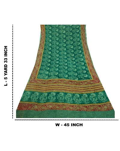 Sanskriti Vintage Sarees Green Pure Georgette Silk Printed Sari 5Yd Craft Fabric, PRG-12716-Green-Printed Floral Design-Pure Georgette Silk-5