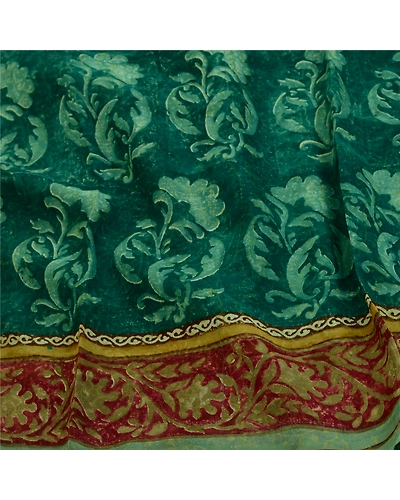 Sanskriti Vintage Sarees Green Pure Georgette Silk Printed Sari 5Yd Craft Fabric, PRG-12716-Green-Printed Floral Design-Pure Georgette Silk-9