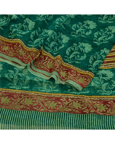 Sanskriti Vintage Sarees Green Pure Georgette Silk Printed Sari 5Yd Craft Fabric, PRG-12716-Green-Printed Floral Design-Pure Georgette Silk-10