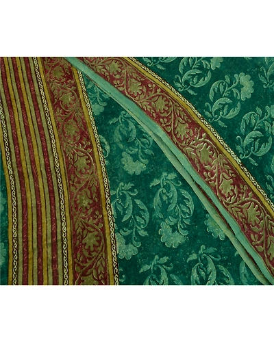 Sanskriti Vintage Sarees Green Pure Georgette Silk Printed Sari 5Yd Craft Fabric, PRG-12716-Green-Printed Floral Design-Pure Georgette Silk-12