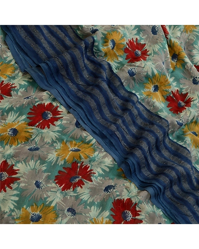 Sanskriti Vintage Sarees Multi Pure Georgette Silk Printed Sari 5Yd Craft Fabric, PRG-12722-Multi-Printed Floral Design-Pure Georgette Silk-1