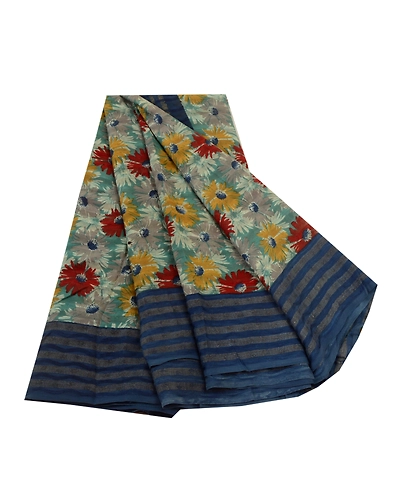 Sanskriti Vintage Sarees Multi Pure Georgette Silk Printed Sari 5Yd Craft Fabric, PRG-12722-Multi-Printed Floral Design-Pure Georgette Silk-2