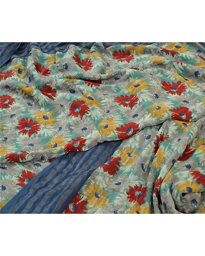 Sanskriti Vintage Sarees Multi Pure Georgette Silk Printed Sari 5Yd Craft Fabric, PRG-12722-Multi-Printed Floral Design-Pure Georgette Silk-4