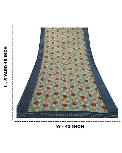 Sanskriti Vintage Sarees Multi Pure Georgette Silk Printed Sari 5Yd Craft Fabric, PRG-12722-Multi-Printed Floral Design-Pure Georgette Silk-5