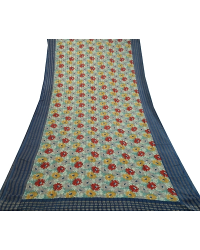 Sanskriti Vintage Sarees Multi Pure Georgette Silk Printed Sari 5Yd Craft Fabric, PRG-12722-Multi-Printed Floral Design-Pure Georgette Silk-11