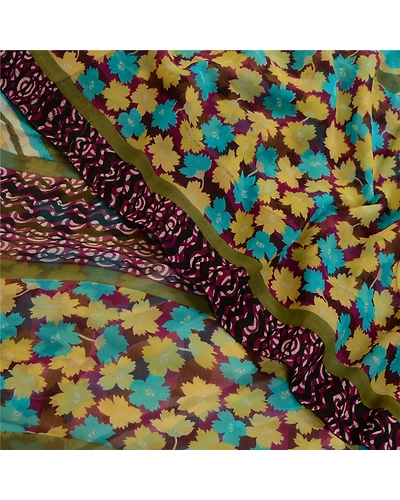 Sanskriti Vintage Sarees Green Pure Georgette Silk Printed Sari 5Yd Craft Fabric, PRG-12723-Green-Printed Floral Design-Pure Georgette Silk-1