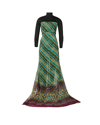 Sanskriti Vintage Sarees Green Pure Georgette Silk Printed Sari 5Yd Craft Fabric, PRG-12723-Green-Printed Floral Design-Pure Georgette Silk-3