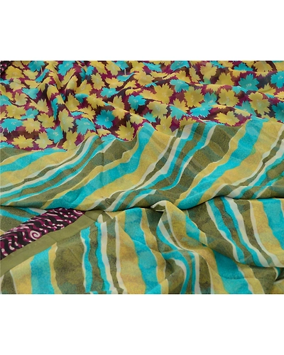 Sanskriti Vintage Sarees Green Pure Georgette Silk Printed Sari 5Yd Craft Fabric, PRG-12723-Green-Printed Floral Design-Pure Georgette Silk-4