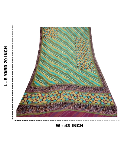 Sanskriti Vintage Sarees Green Pure Georgette Silk Printed Sari 5Yd Craft Fabric, PRG-12723-Green-Printed Floral Design-Pure Georgette Silk-5