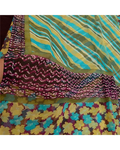Sanskriti Vintage Sarees Green Pure Georgette Silk Printed Sari 5Yd Craft Fabric, PRG-12723-Green-Printed Floral Design-Pure Georgette Silk-6