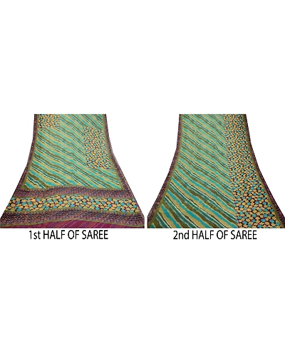 Sanskriti Vintage Sarees Green Pure Georgette Silk Printed Sari 5Yd Craft Fabric, PRG-12723-Green-Printed Floral Design-Pure Georgette Silk-7