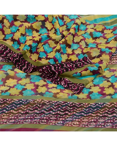Sanskriti Vintage Sarees Green Pure Georgette Silk Printed Sari 5Yd Craft Fabric, PRG-12723-Green-Printed Floral Design-Pure Georgette Silk-13