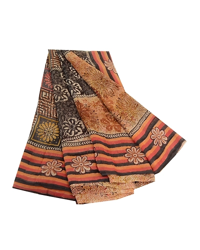 Sanskriti Vintage Sarees Brown Pure Georgette Silk Printed Sari 5Yd Craft Fabric, PRG-12724-Brown-Printed Floral Design-Pure Georgette Silk-2