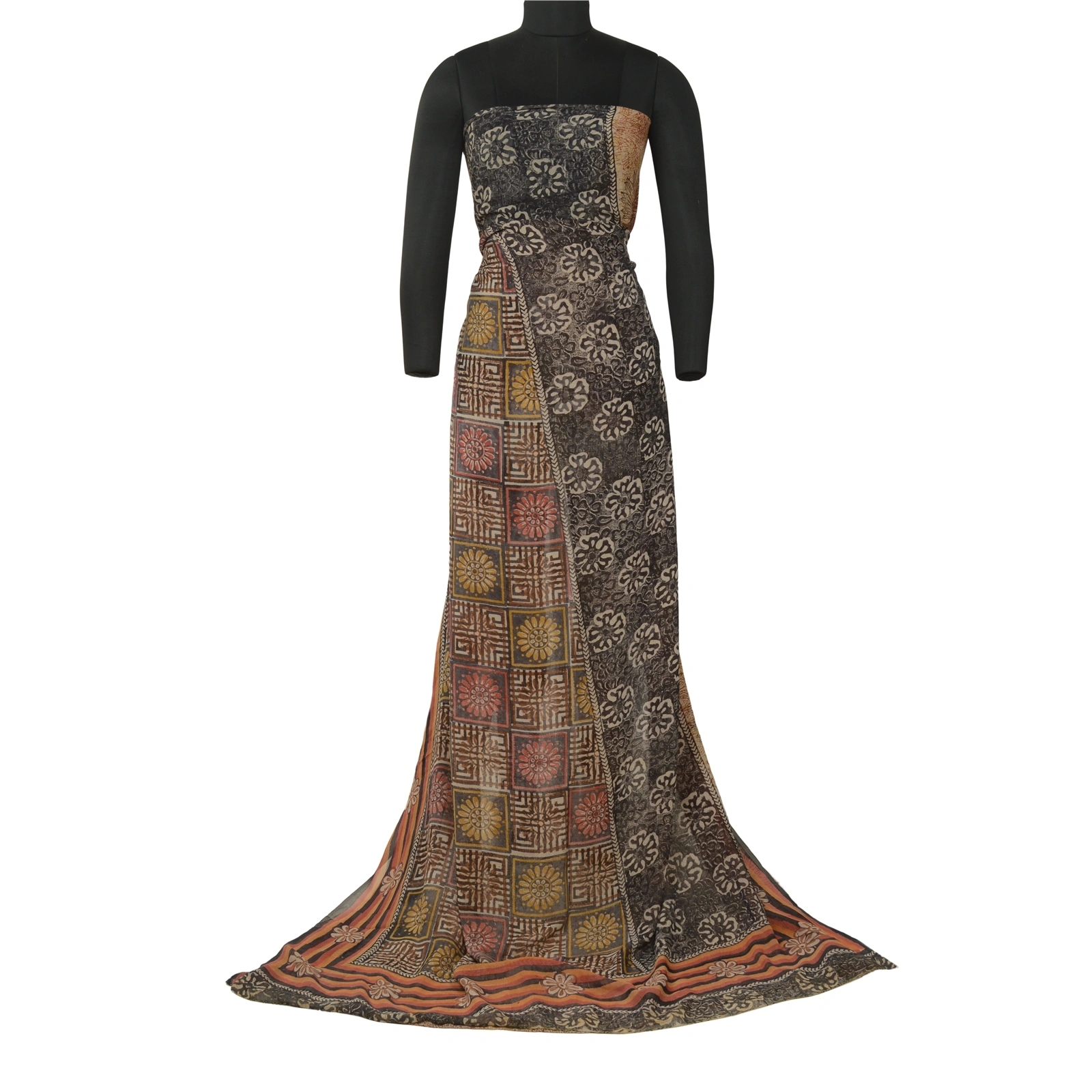 Sanskriti Vintage Sarees Brown Pure Georgette Silk Printed Sari 5Yd Craft Fabric, PRG-12724-Brown-Printed Floral Design-Pure Georgette Silk-3