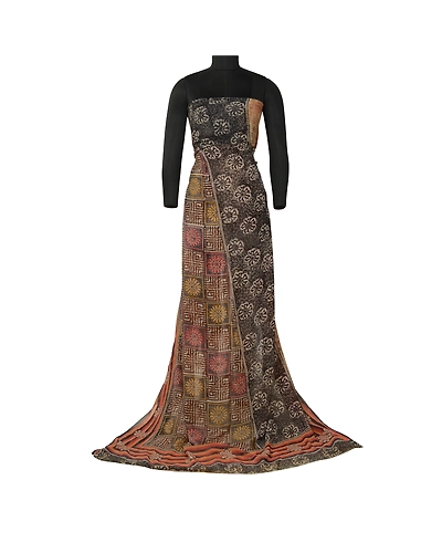 Sanskriti Vintage Sarees Brown Pure Georgette Silk Printed Sari 5Yd Craft Fabric, PRG-12724-Brown-Printed Floral Design-Pure Georgette Silk-3