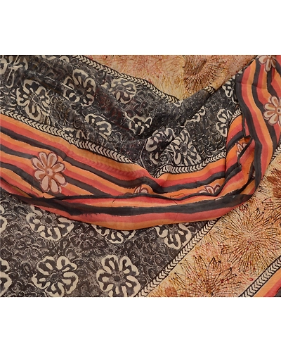 Sanskriti Vintage Sarees Brown Pure Georgette Silk Printed Sari 5Yd Craft Fabric, PRG-12724-Brown-Printed Floral Design-Pure Georgette Silk-8