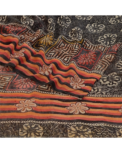 Sanskriti Vintage Sarees Brown Pure Georgette Silk Printed Sari 5Yd Craft Fabric, PRG-12724-Brown-Printed Floral Design-Pure Georgette Silk-10