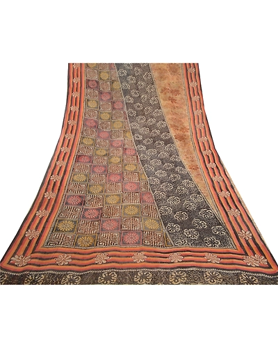 Sanskriti Vintage Sarees Brown Pure Georgette Silk Printed Sari 5Yd Craft Fabric, PRG-12724-Brown-Printed Floral Design-Pure Georgette Silk-11