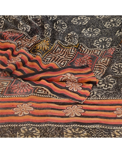 Sanskriti Vintage Sarees Brown Pure Georgette Silk Printed Sari 5Yd Craft Fabric, PRG-12724-Brown-Printed Floral Design-Pure Georgette Silk-13
