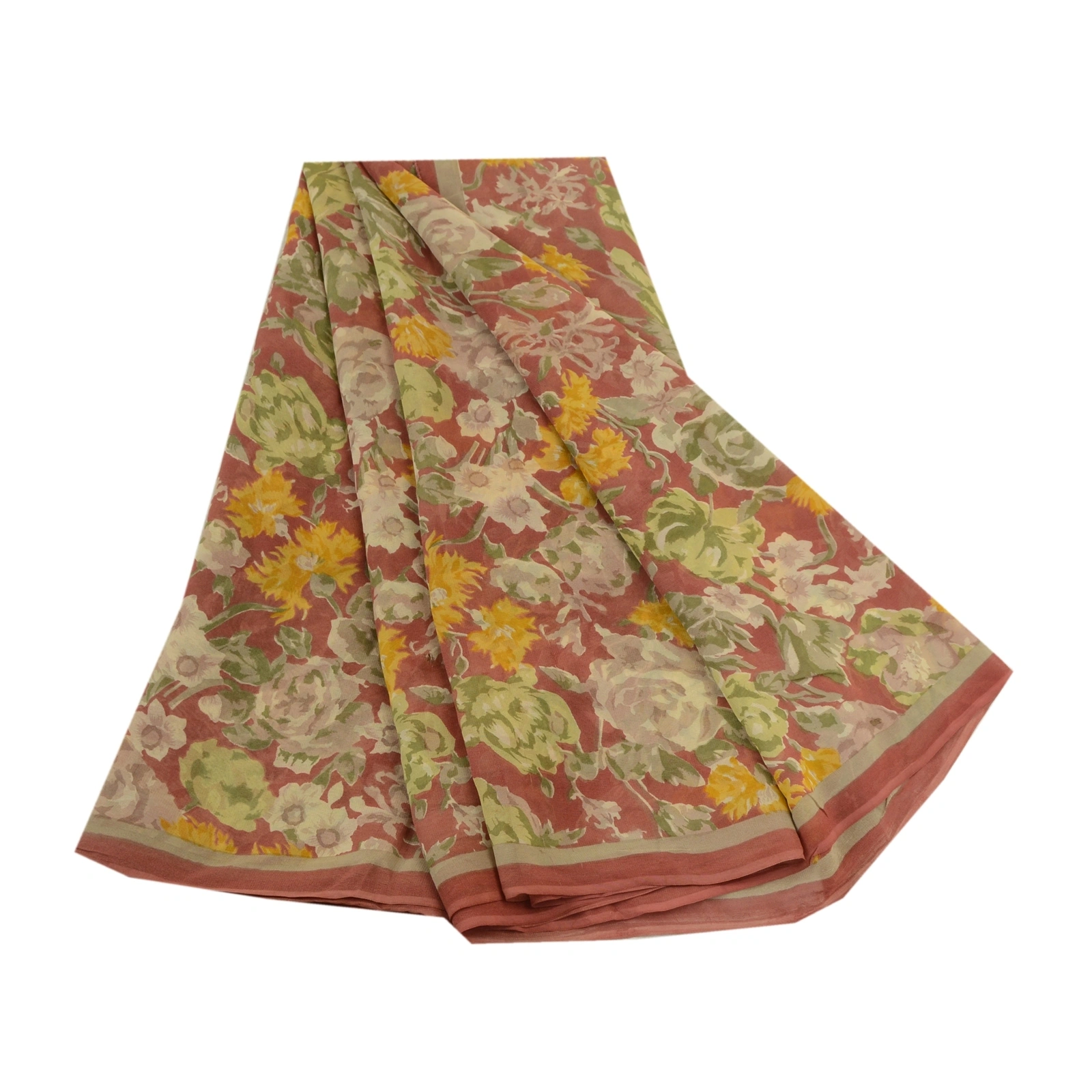 Sanskriti Vintage Sarees Multi Pure Georgette Silk Printed Sari 5Yd Craft Fabric, PRG-12734-Multi-Printed Floral Design-Pure Georgette Silk-2