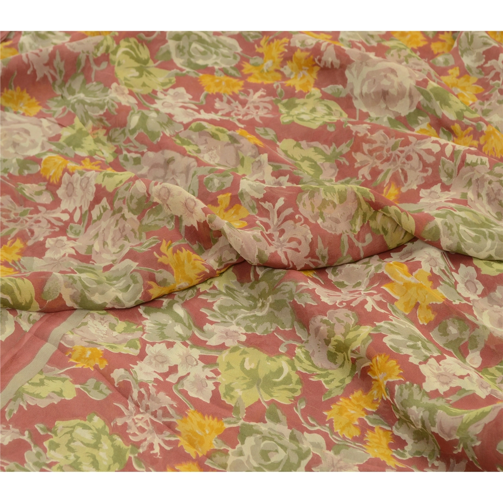 Sanskriti Vintage Sarees Multi Pure Georgette Silk Printed Sari 5Yd Craft Fabric, PRG-12734-Multi-Printed Floral Design-Pure Georgette Silk-4