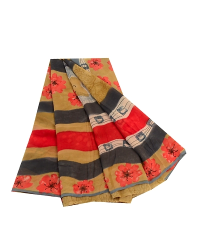 Sanskriti Vintage Sarees Multi Pure Georgette Silk Printed Sari 5Yd Craft Fabric, PRG-12736-Multi-Printed Floral Design-Pure Georgette Silk-2