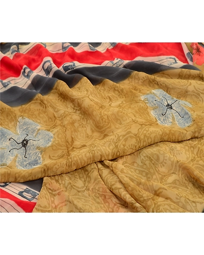 Sanskriti Vintage Sarees Multi Pure Georgette Silk Printed Sari 5Yd Craft Fabric, PRG-12736-Multi-Printed Floral Design-Pure Georgette Silk-4