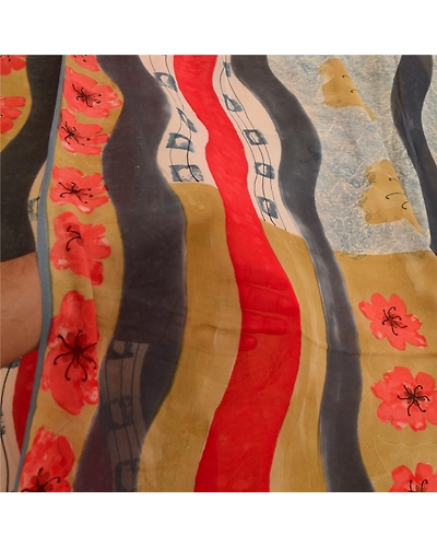 Sanskriti Vintage Sarees Multi Pure Georgette Silk Printed Sari 5Yd Craft Fabric, PRG-12736-Multi-Printed Floral Design-Pure Georgette Silk-6