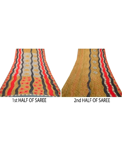 Sanskriti Vintage Sarees Multi Pure Georgette Silk Printed Sari 5Yd Craft Fabric, PRG-12736-Multi-Printed Floral Design-Pure Georgette Silk-7