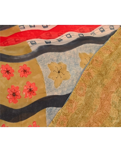 Sanskriti Vintage Sarees Multi Pure Georgette Silk Printed Sari 5Yd Craft Fabric, PRG-12736-Multi-Printed Floral Design-Pure Georgette Silk-12